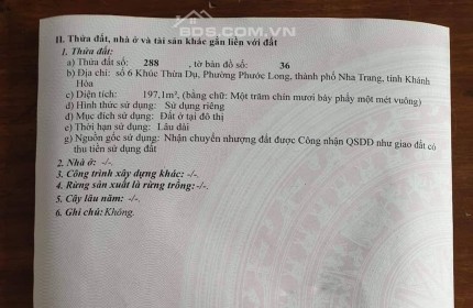 MÃ 989: BÁN NHANH LÔ ĐẤT MẶT TIỀN ĐƯỜNG KHÚC THỪA DỤ, PHƯỚC LONG, NHA TRANG.