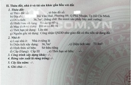 Bán nhà Hồ Văn Huê, Phường 9, Q.Phú Nhuận: dt 36.7m, 5.5 tỷ