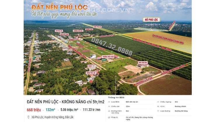 Gọi ngay 0847.328.888 để nhận thông tin Lô đẹp tại KDC Phú Lộc, Krông Năng