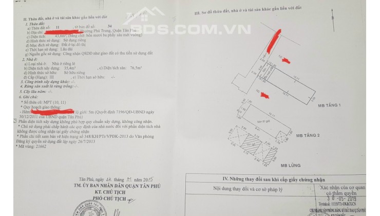 NHÀ 9 CHỦ CẦN BÁN GẤP. SH riêng. Lộ 5m. 43,6 m2, 3 PN. 2,5 tầng. GIÁ 3,9 tỷ. Hướng Tây Bắc, sáng, mát, yên tĩnh. Giao thông thuận lợi, gần chợ, trường học các cấp. P Phú Trung, Q Tân Phú.