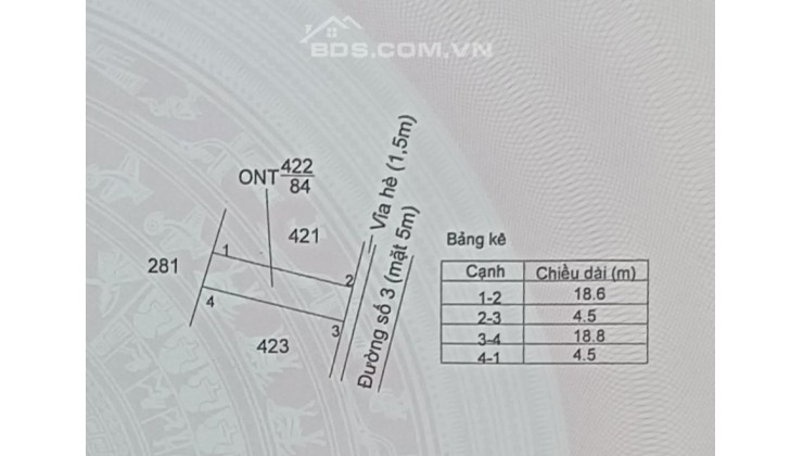 ĐẤT THỔ CƯ 4,5x18,8m  ĐƯỜNG Ô TÔ, CHUNG CƯ HIỆN HỮU