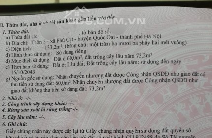 Cần bán lô đất 133m2 mặt tiền hơn 6m ngay mặt  đường đôi nhà máy in tiền quốc gia tại phú cát - quốc oai