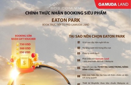 NHẬN BOOKING CHO SIÊU DỰ ÁN EATON PARK TẠI QUẬN 2 CHỈ 100 TRIỆU. LH:0979175479.