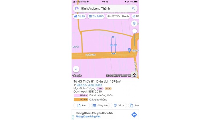 Bán đất MT đường Cầu Mên xã Bình An Long Thành 1678m2 giá 15,1tỷ