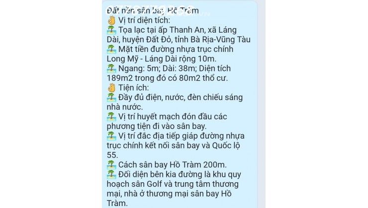 Đất nền Thổ cư sân bay Đất Đỏ