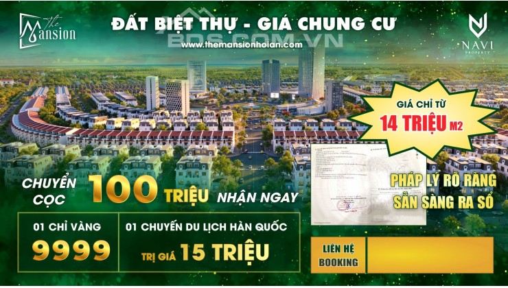 Bán đất nền dự án Mansion Hội An giá chỉ từ 14tr/m2, co hội kinh doanh sinh lời cao