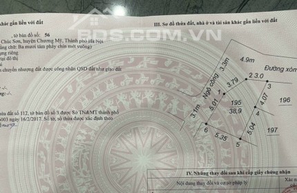 Cần bán 38,9m2, tk6, đất tại trung tâm thị trấn chúc sơn, giá nhỉnh 1 tỷ.