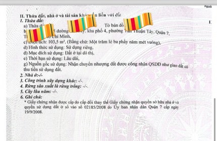 Chính chủ bán nhà 3 mặt thoáng HXH đường Tân Mỹ, Q7.dt:9x12m Giá 7,2 tỷ bơt lộc