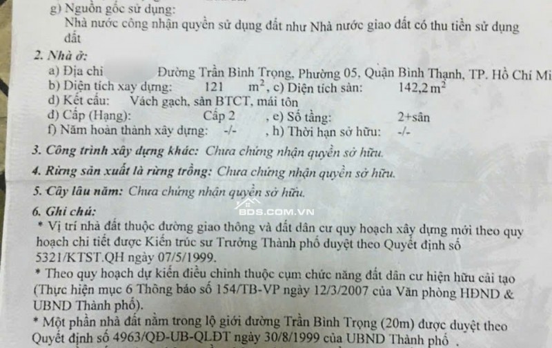 Bán nhà mặt tiền Trần Bình Trọng P5 Bình Thạnh 178.1m2 SHR 27 tỷ. Lh:0987621697