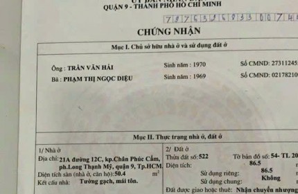 BÁN NHÀ CẤP 4 TẠI QUẬN 9, SỔ HỒNG RIÊNG, 86,5M2, CHỈ 5TY499. LH:0986922112