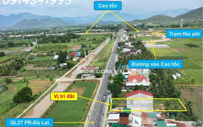 Nút giao cao tốc Cam Lâm Vĩnh Hảo. Mặt QL27A, 20x50m sân bay Thành Sơn 5km, QL1 6km