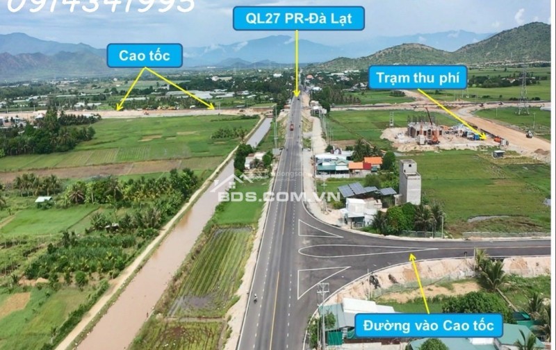 Nút giao cao tốc Cam Lâm Vĩnh Hảo. Mặt QL27A, 20x50m sân bay Thành Sơn 5km, QL1 6km