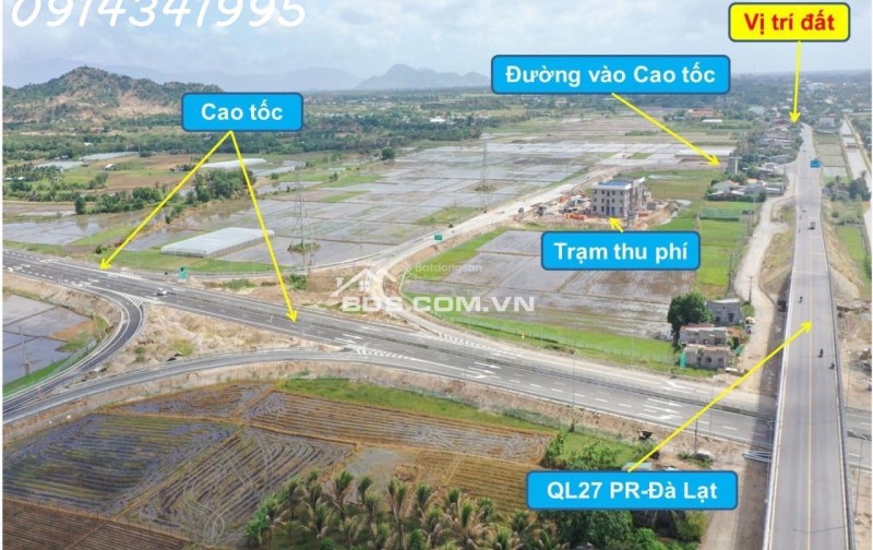 Nút giao cao tốc Cam Lâm Vĩnh Hảo. Mặt QL27A, 20x50m sân bay Thành Sơn 5km, QL1 6km