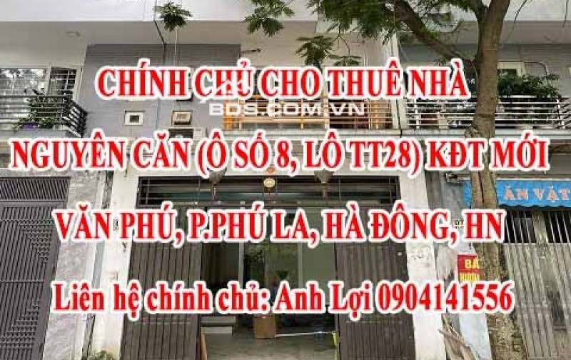 CHÍNH CHỦ CHO THUÊ NHÀ NGUYÊN CĂN (Ô SỐ 8, LÔ TT28) KĐT MỚI VĂN PHÚ, P.PHÚ LA, HÀ ĐÔNG, HN