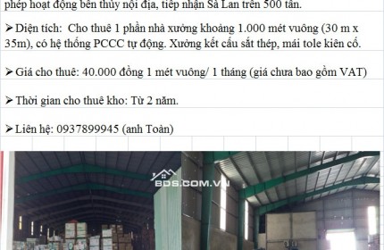 Cho thuê 1 phần nhà kho, mái tôn, khung sắt thép