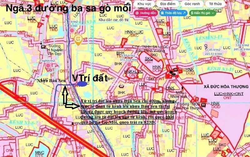 2.5 Tỷ, 2257m2 đất lúa tại Đức Hòa Thượng, Đức Hòa, Long An, sổ có đường, lên thổ được, cách đường 823D chỉ 750m