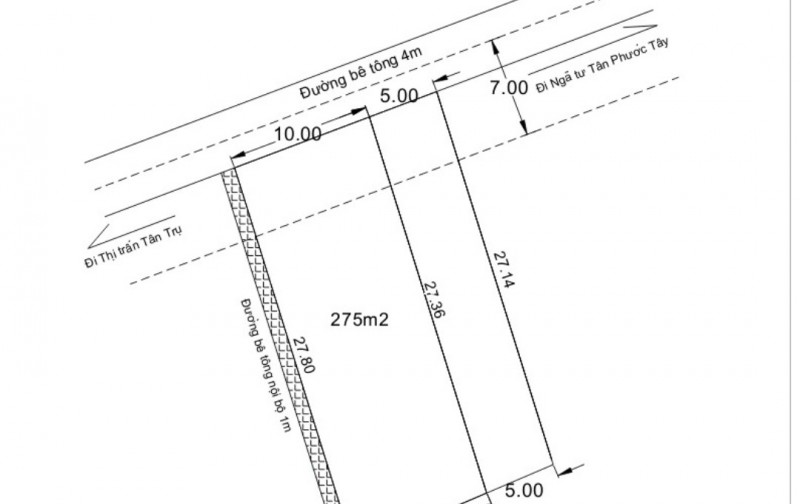 Hàng ngộp, bán lô thổ 10x27.5, giá 750tr TL, tại Tân Phước Tây, Tân Trụ, Long An.