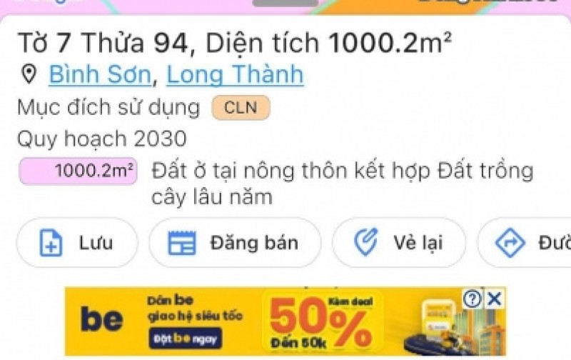 Bán đất Xã Bình Sơn Long Thành 1000.2m2, giá 8,7 tỷ