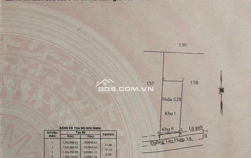 Bán đất MT Tân Hiệp 14,  Tân hiệp , Hóc Môn  . DT 15 x 40m, nở hậu, SHR 582m2 full thổ cư .