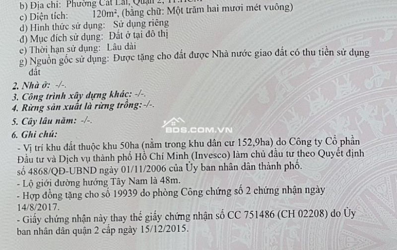 Bán đất Phường Cát Lái - Quận 2; Gần Đại học Công nghệ TP.HCM