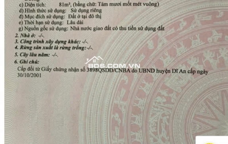 Bán đất gần ngã ba Tân Vạn, P.Bình Thắng, TP.Dĩ An. 81m2 SHR 2.9 tỷ. Lh:0909711000