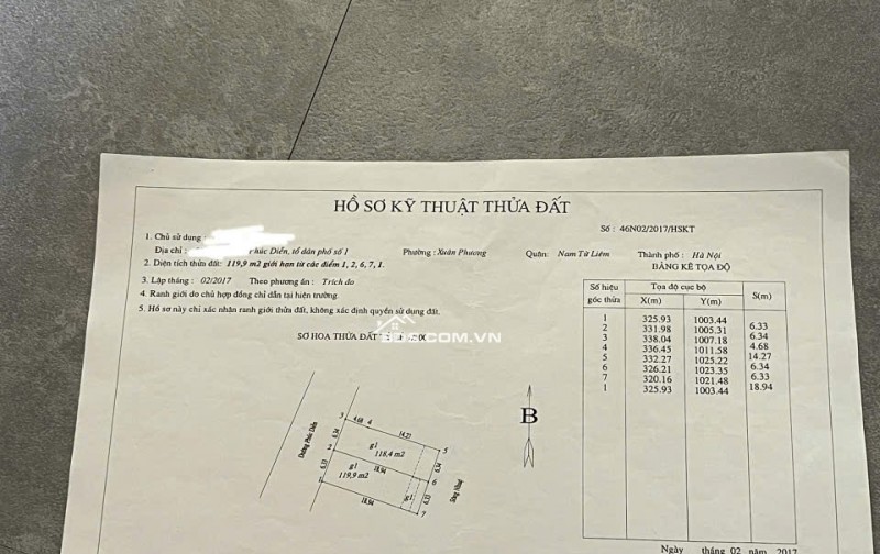 Bán lô đất mặt đường Phúc Diễn – Xuân Phương – Nam Từ Liêm – Hà Nội.