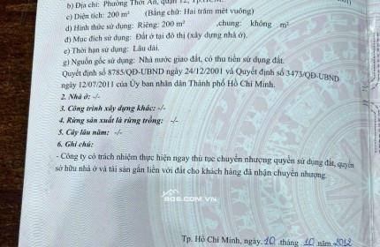 Bán đất KDC Phú Nhuận Lê Thị Riêng P TA Q 12 Dt từ 120m đến 200m