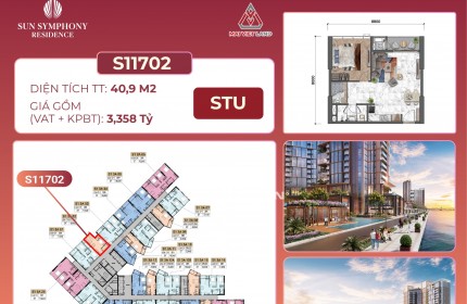 Sở hữu ngay căn hộ Studio 40.9m2 tầng 17 dự án Sun Symphony Residence.