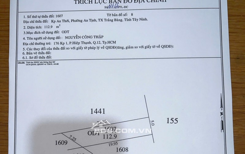 Đất An Tịnh 190m2 - ODT,HNK,SHR