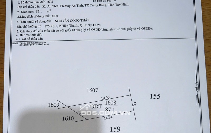 Đất An Tịnh 190m2 - ODT,HNK,SHR