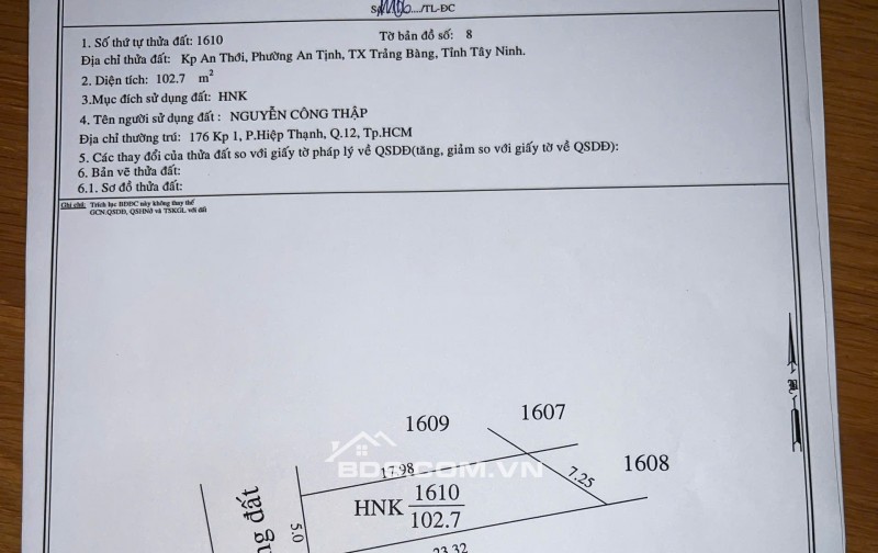 Đất An Tịnh 190m2 - ODT,HNK,SHR