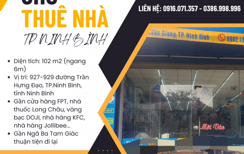 CHO THUÊ NHÀ KINH DOANH - 102M2 - TP. NINH BÌNH