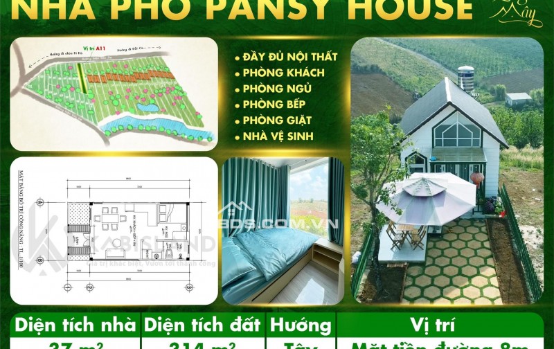 Bán nhà phố Pansy House Đầy Đủ Nội Thất, Cảnh Quan Sẵn - Giá 2 tỷ - 314m2