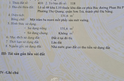 Bán lô đất đẹp đường 7,5m Phan Bá Phiến cách biển 300m