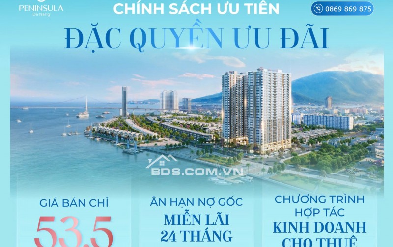 Peninsula Đà Nẵng - 1tỷ1 căn 2PN nội thất cao cấp mặt tiền sông Hàn