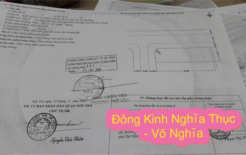 Bán lô 2 mt ĐÔNG KINH NGHĨA THỤC-VÕ NGHĨA, Phước Mỹ, STrà, Đà Nẵng dt 294m2 giá 4x tỷ.