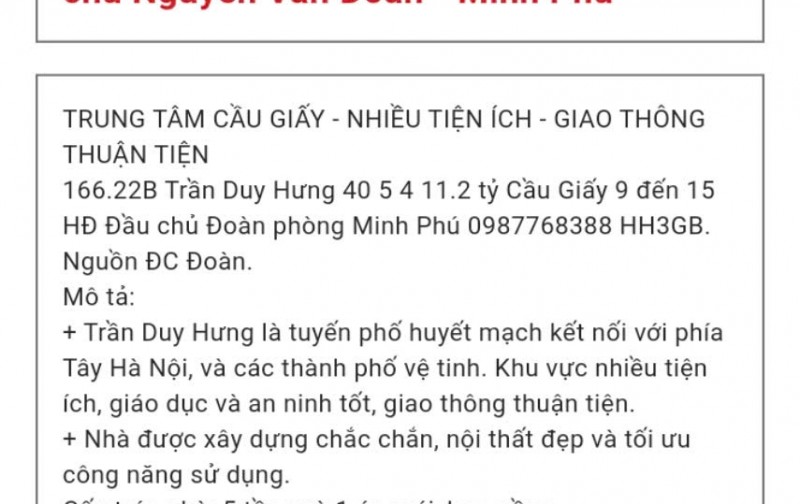 Bán nhà Trần Duy Hưng trung tâm quận Cầu Giay - giao thông thuận tiện - đủ đầy tiện ích