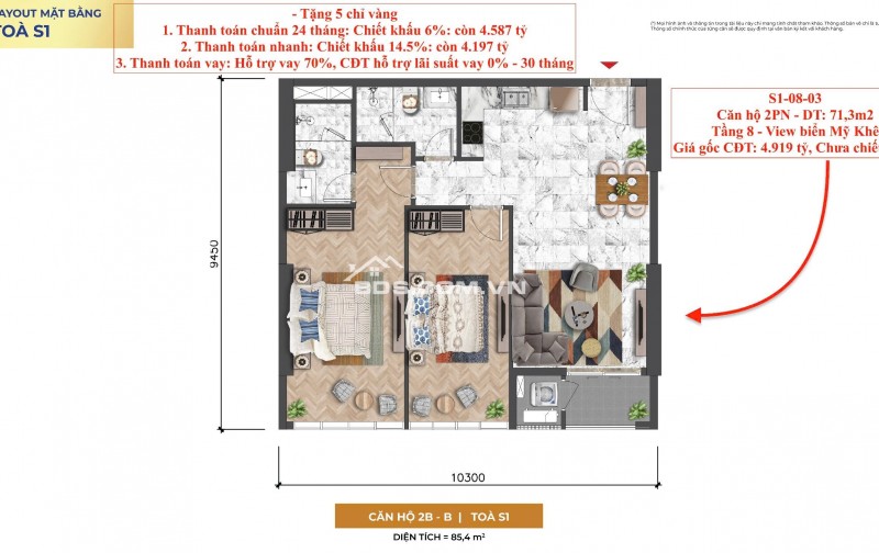 Quỹ Căn Độc Quyền 2PN View Biển Mỹ Khê - Chiết Khấu Cao Nhiều Ưu Đãi