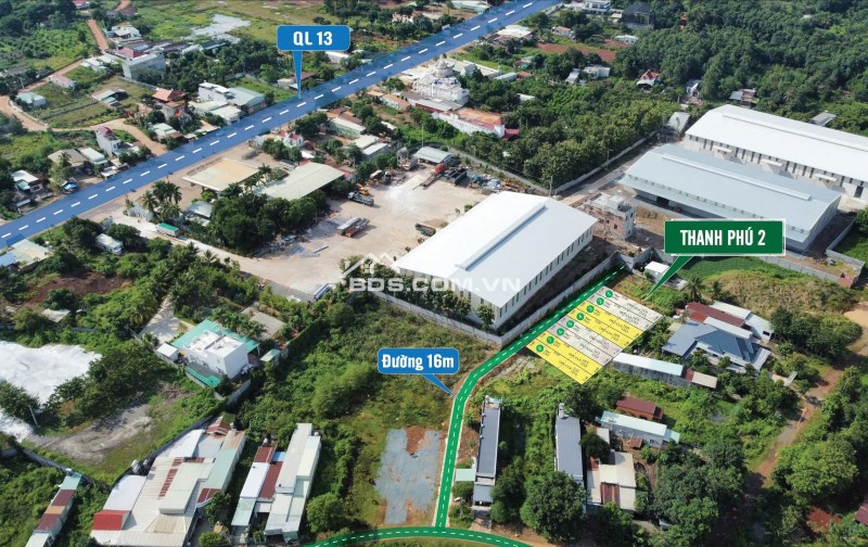 Duy nhất 2 lô (10x25=250m2) mặt tiền QL13 vào 50m, cty sản xuất 10.000m2 trước đất, dân đông như SG