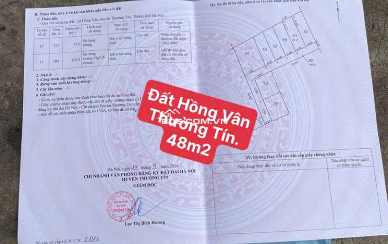 CHỈ HƠN 1 TỶ SỞ HỮU NGAY ĐẤT ĐÃ CÓ SỔ HỒNG VÂN - THƯỜNG TÍN