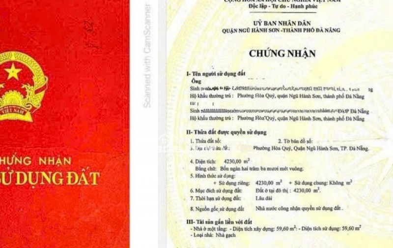 ĐÀ NẴNG: SIÊU PHẨM LÔ ĐẤT 4 MẶT TIỀN - DT: 4230M2 -Đ.NAM KỲ KHỞI NGHĨA, NGŨ HÀNH SƠN - NHỈNH 23TR/M2.