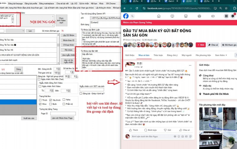 Đăng bài lên nhóm facebook bằng Gemini AI , không bị facebook gỡ bài