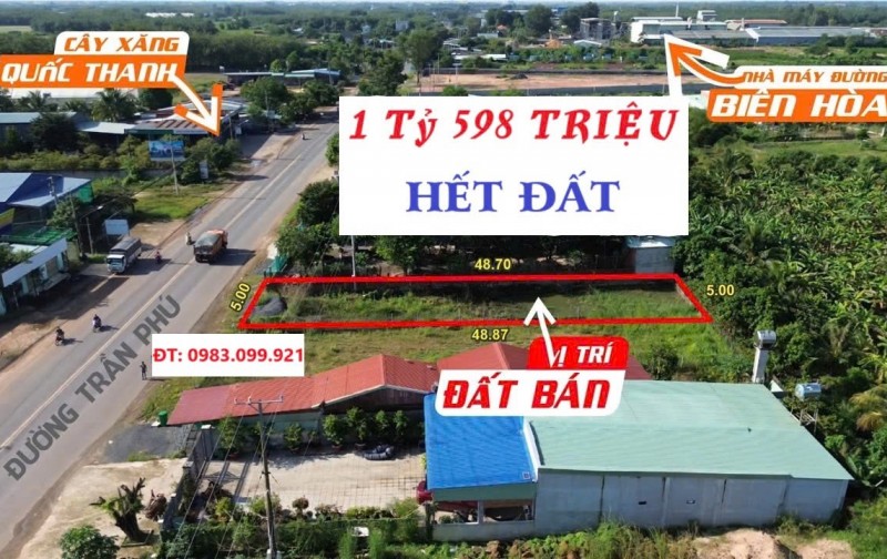 Bán đất Mặt Tiền rẻ nhất đường Trần Phú thành phố Tây Ninh