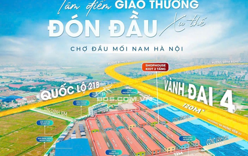 Shop kiot chợ đầu mối Nam Hà Nội. Trả trước 1,1 tỷ. Hạn thanh toán 10 tháng, đón hạ tầng vành đai 4