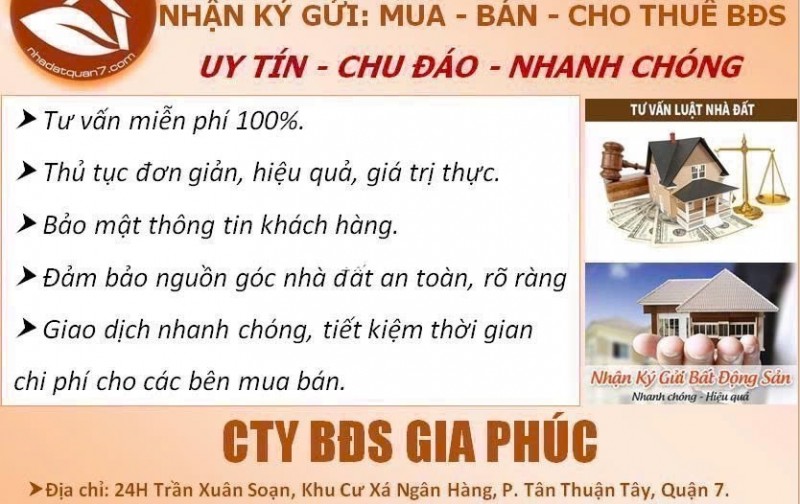 BĐS Gia Phúc CHUYÊN các dịch vụ nhà đất Quận 7