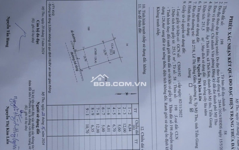 Bán đất đường ô tô cầu Rạch Miễu 2, xã Thới Sơn, Tp Mỹ Tho, Tiền Giang