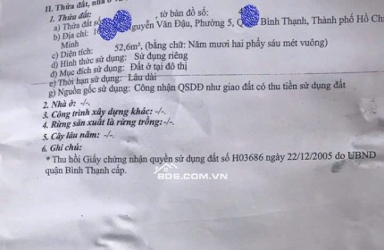 4.7 tỷ-CẦN BÁN GẤP NHÀ Hẻm xe hơi đậu trước cửa Nguyễn Văn Đậu - CN 52m2- 3PN