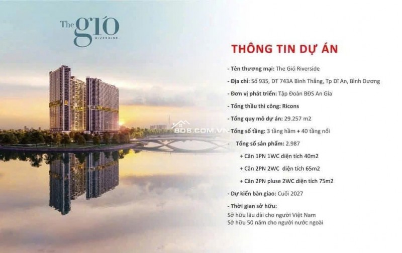 giá F0 từ chủ đầu tư, căn hộ THE GIÓ RIVERSIDE nút giao Tân vạn.Booking 30 triệu ưu tiên chọn căn