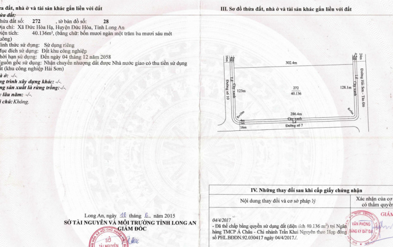 Bán lô đất trong KCN Hải Sơn, Đức Hoà, Long An (40.136 m2)