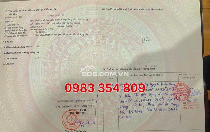 CC bán lô đất mặt tiền 10m hướng Đông Nam Quốc Lộ 31, Lạng Giang, Bắc Giang